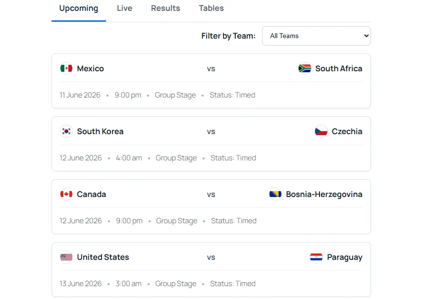 Worldcup Data WordPress Plugin Frontend