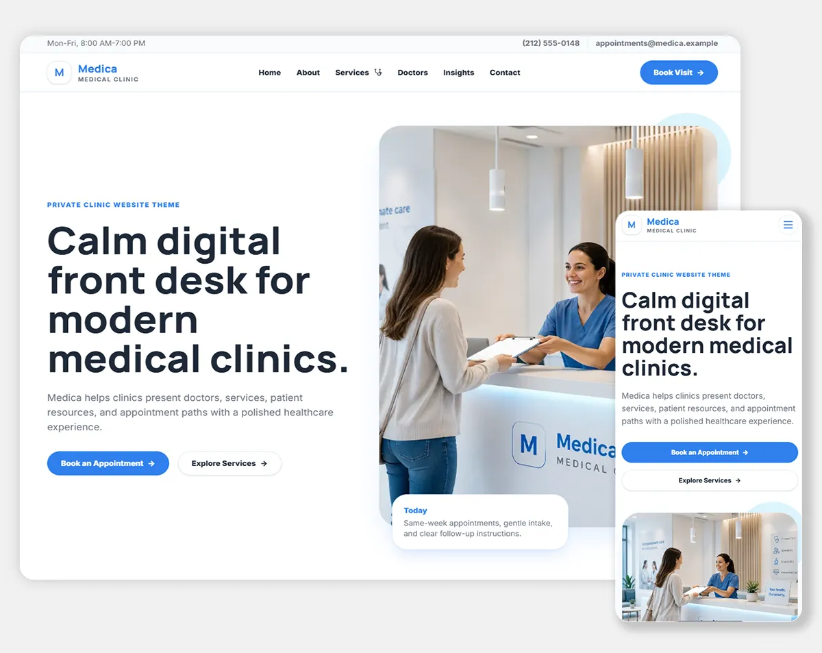 Medica Premium Astro Theme homepage for modern medical clinics and healthcare providers